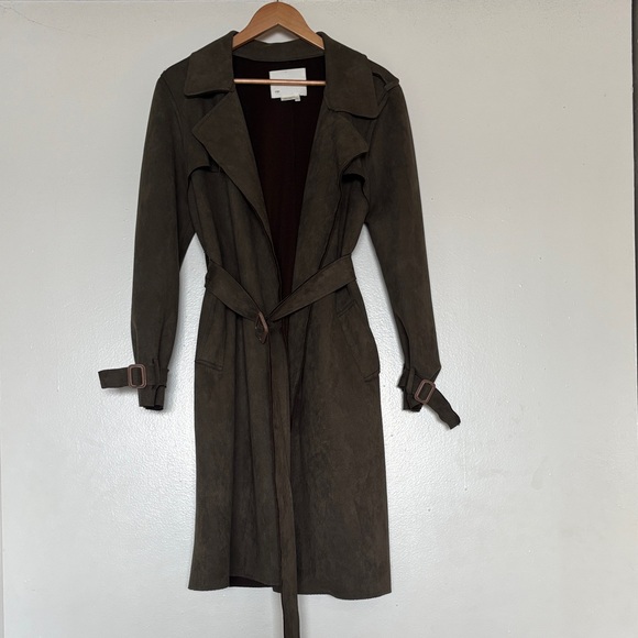 Anthropologie Olive green Faux suede trench coat - Picture 3 of 8